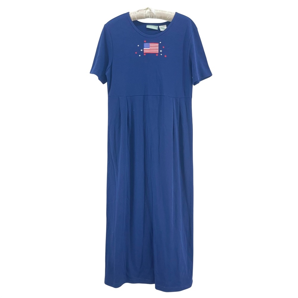Americana‎ Maxi Dress Womens S Blue American Flag Embroidered Patriotic Y2K